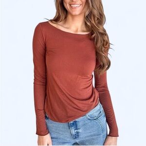 LOFT soft & stretchy rust orange long sleeve top